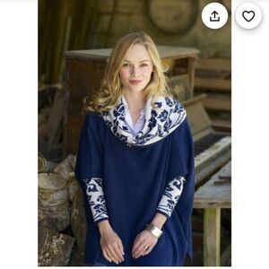 Peru Etnico 100% Alpaca Wool Navy Blue Primavera Poncho Jumper Cowl Neck Sweater